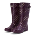 Wide Calf Purple Cream Spot Wellies for Women - Wide in Foot and Ankle - 37 to 46cm Calf