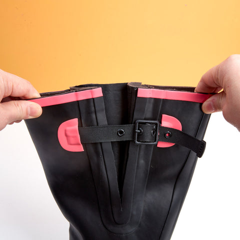 Extra Wide Calf Black Wellies with Hot Pink Trim - Wide in Foot & Ankle - Fit 40-57cm Calf