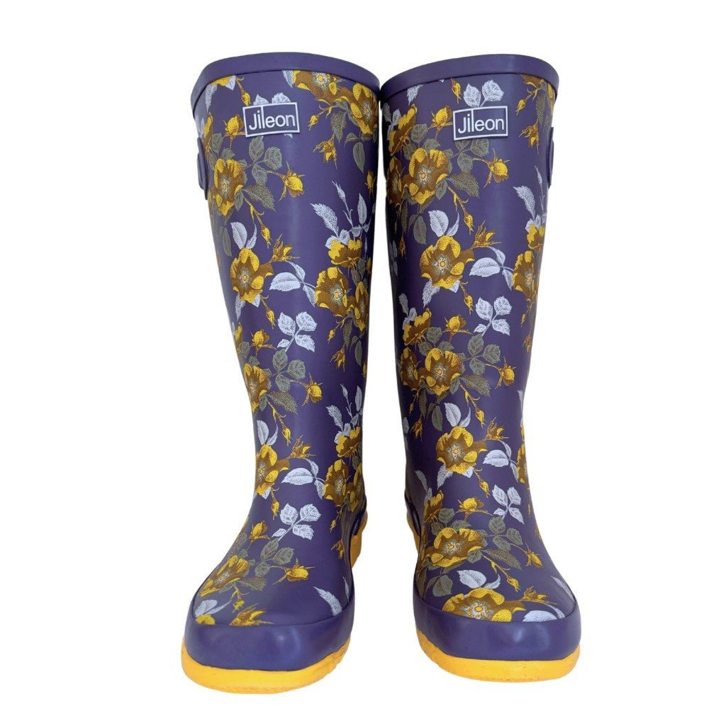 Wide Calf Wellies - Yellow Floral - Wide in Foot and Ankle - Jileon Wellies