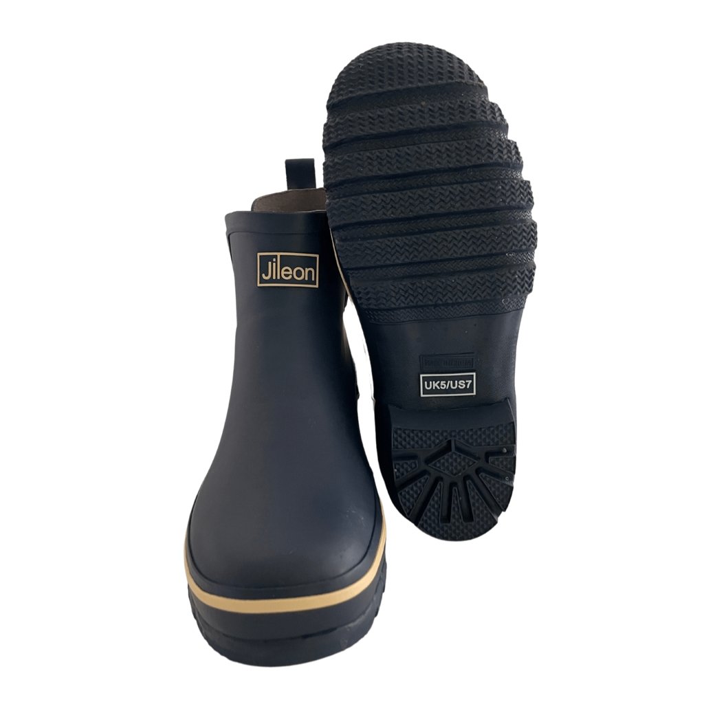Ankle Wellies - Navy Blue with Cream Trim - Wide Foot - Jileon Wellies