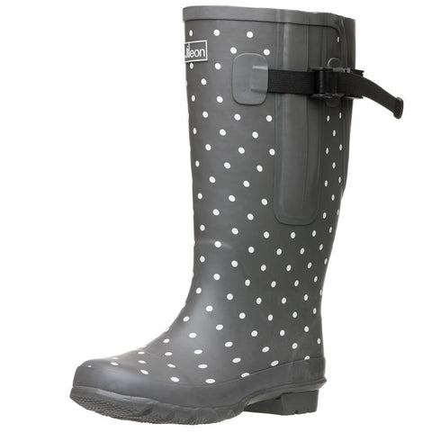 Extra Wide Calf Grey Spotty Wellies - fit up to 50cm calf - Wide in Foot and Ankle - Jileon Wellies
