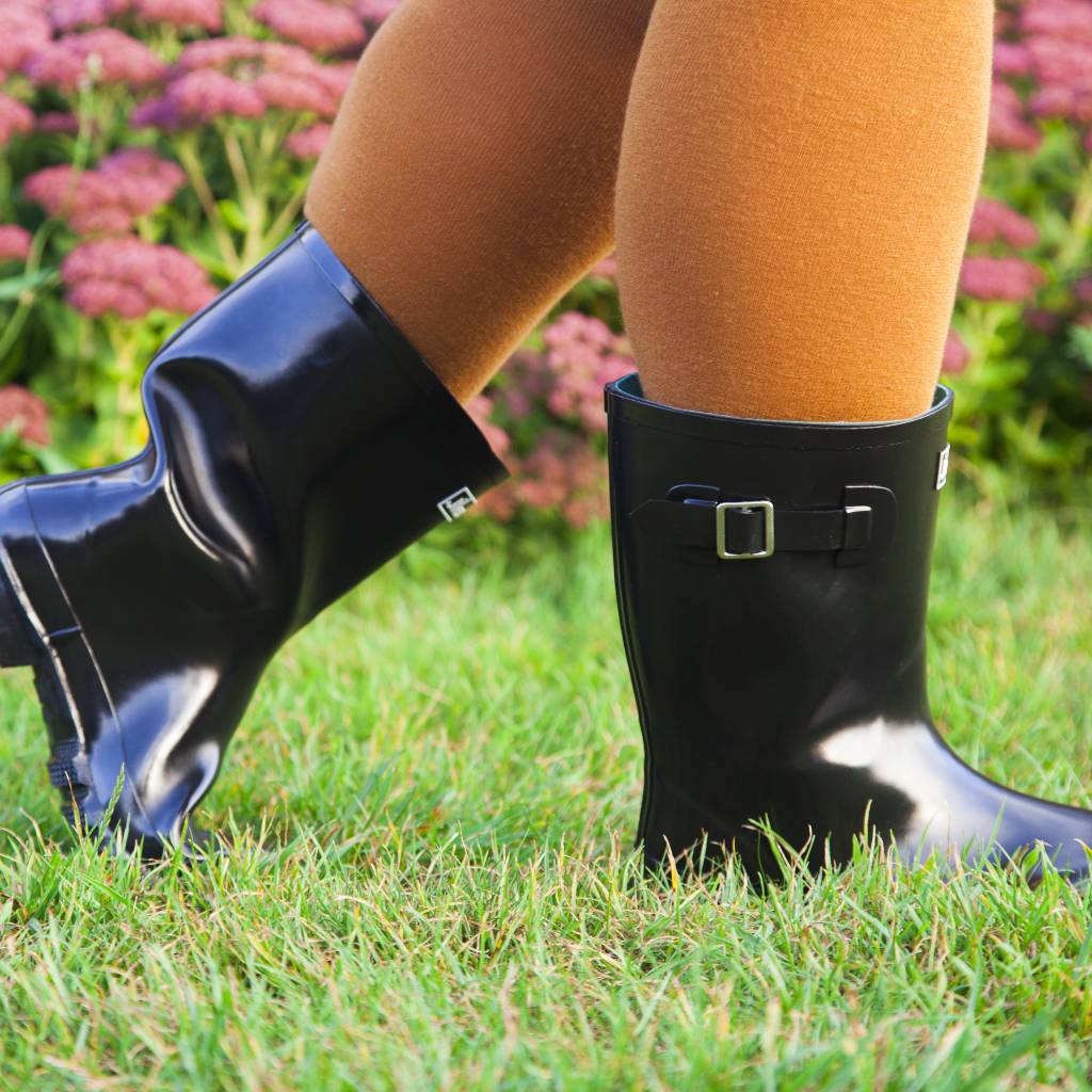 Half Height Black Glossy Wellies - Wide Foot and Ankle - Jileon Wellies