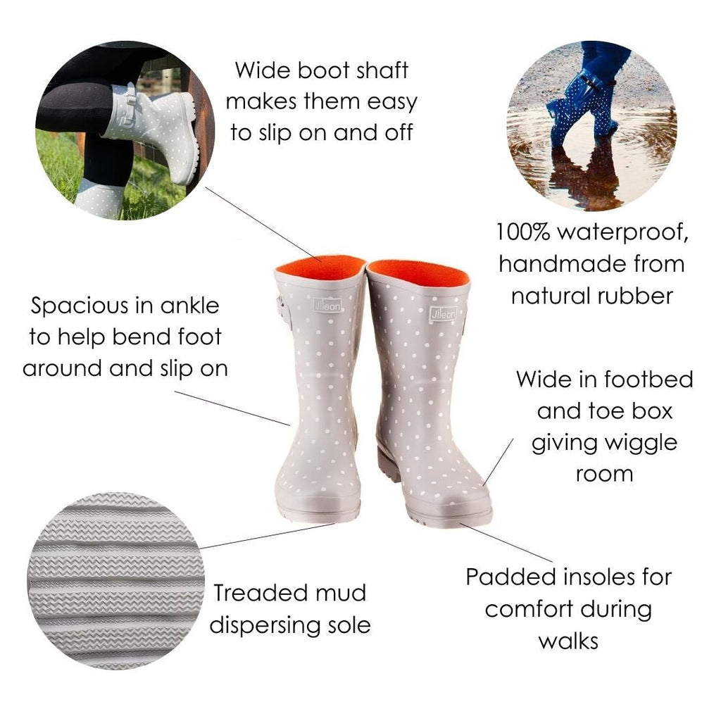 Half Height Wellies - Wide Foot & Ankle - Easy to Slip On and Off - Jileon Wellies