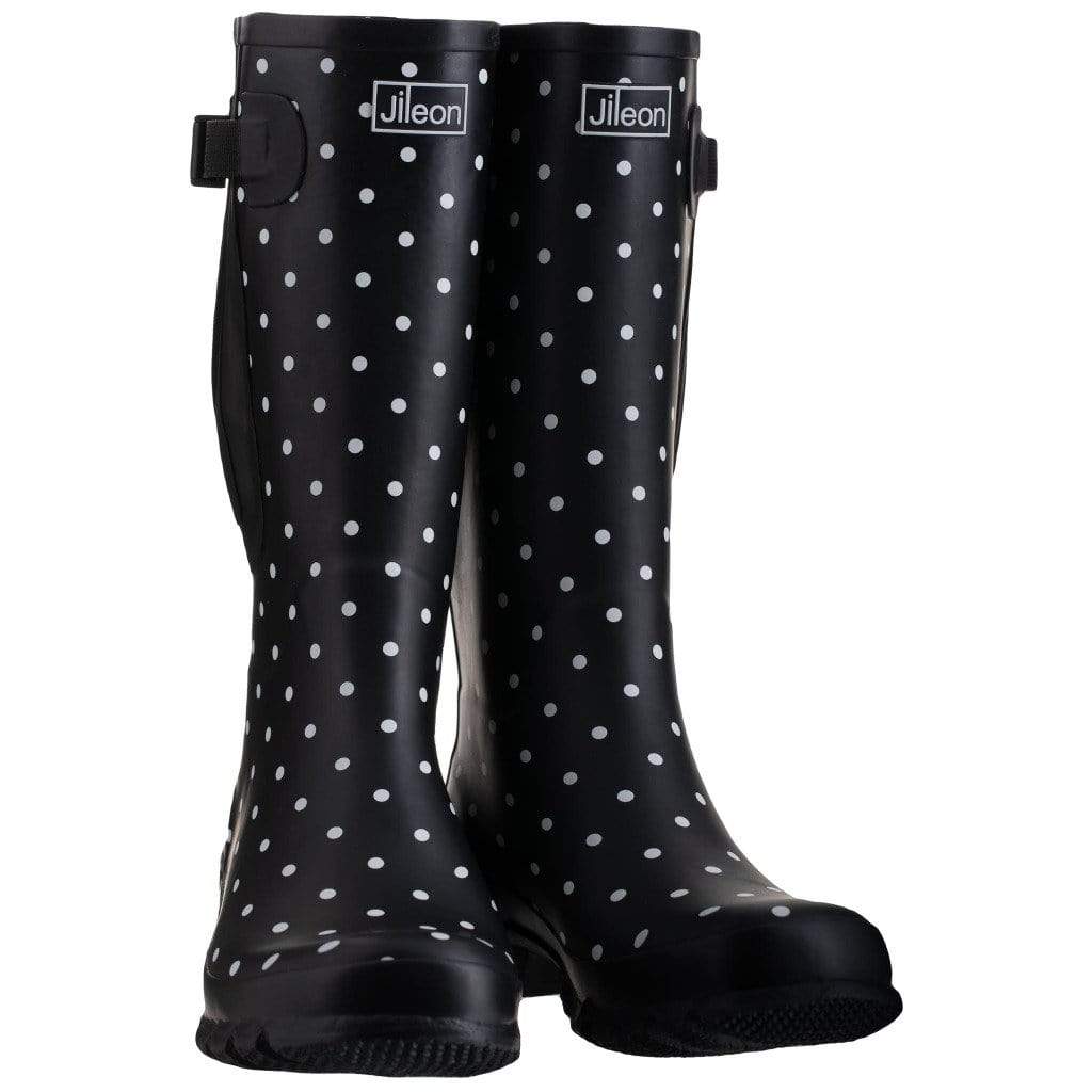 Wide Calf Wellies - Black Spot - Regular Fit in Foot and Ankle - Jileon Wellies