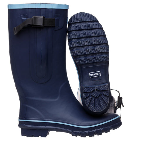 Wide Calf Wellies - Navy with Sky Blue Trim - Regular Fit in Foot and Ankle - Jileon Wellies