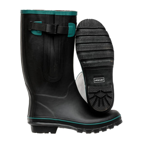 Wide Calf Wellies - Black with Teal Trim - Regular Fit in Foot and Ankle - 37 to 49cm Calf