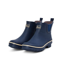 Ankle Wellies - Navy Blue with Cream Trim - Wide Foot - Easy to Slip On