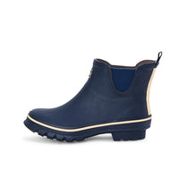 Ankle Wellies - Navy Blue with Cream Trim - Wide Foot - Easy to Slip On