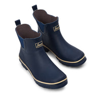 Ankle Wellies - Navy Blue with Cream Trim - Wide Foot - Easy to Slip On