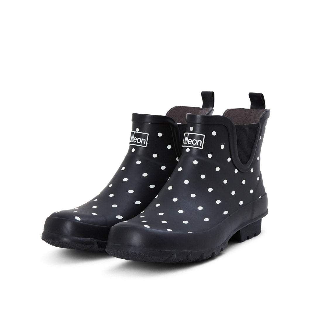 Ankle Wellies - Black and White Spot - Wide Foot - Easy to Slip On