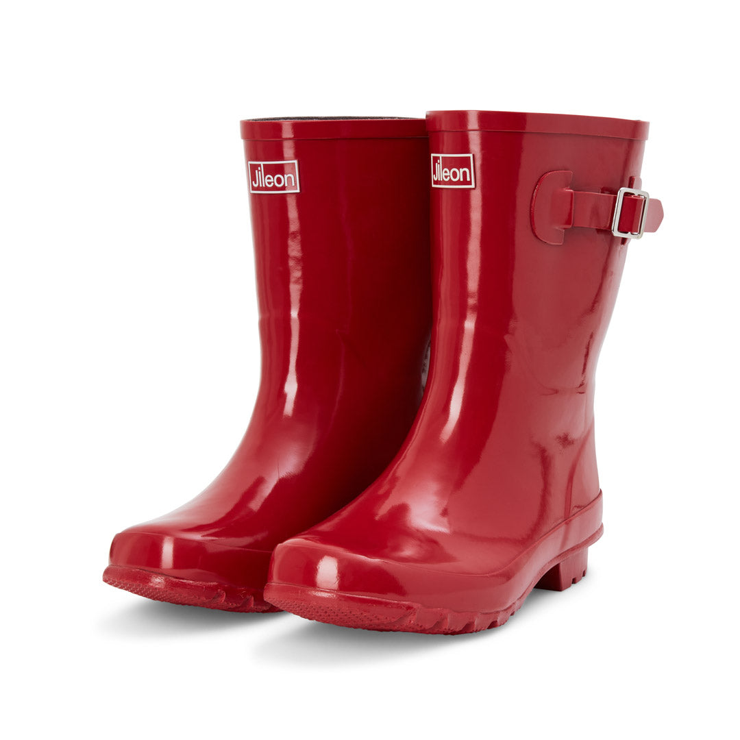 Rain Boot Wide Wellington Boots Ladies Half Height Red Glossy