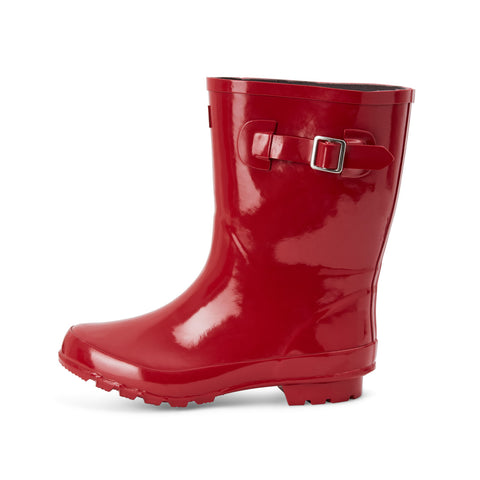 Womens Half Height Wellies Red Glossy Wide Foot Ankle Slip
