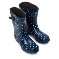 Half Height Navy Spot Wellies - Wide Foot & Ankle