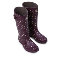 Wide Calf Purple Cream Spot Wellies for Women - Wide in Foot and Ankle - 37 to 46cm Calf