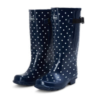 Extra Wide Calf Navy Spotty Wellies - Wide in Foot and Ankle - Fit 40-57cm Calf