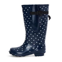 Extra Wide Calf Navy Spotty Wellies - Wide in Foot and Ankle - Fit 40-57cm Calf
