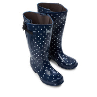 Extra Wide Calf Navy Spotty Wellies - Wide in Foot and Ankle - Fit 40-57cm Calf