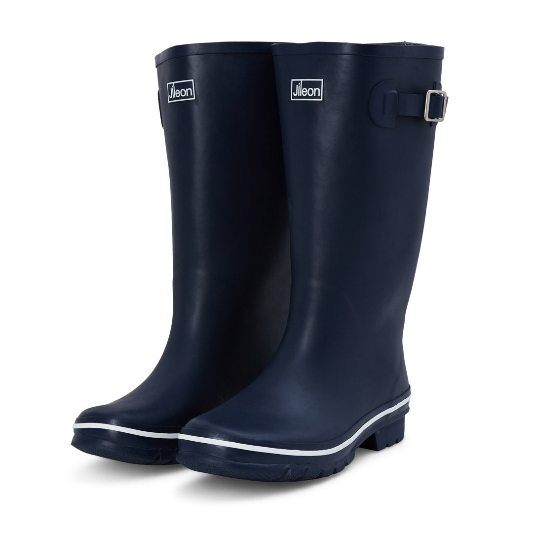 Wide Calf Wellies for Women Navy Cream Trim Wide Foot