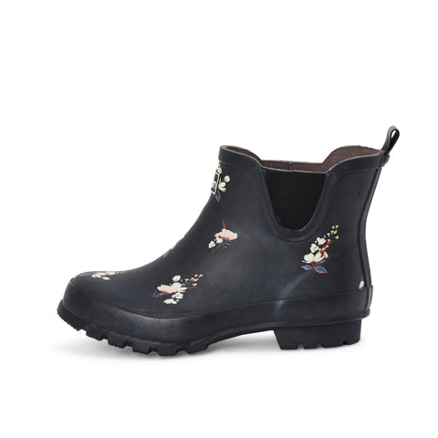Ankle Wellies - Black Floral - Wide Foot - Easy to Slip On - Jileon Wellies