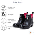 Ankle Wellies - Black Glossy - Wide Foot - Easy to Slip On - Jileon Wellies
