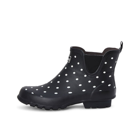 Ankle Wellies - Black and White Spot - Wide Foot - Easy to Slip On - Jileon Wellies