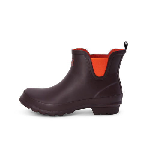 Ankle Wellies - Chocolate and Orange Trim - Wide Foot - Easy to Slip On - Jileon Wellies