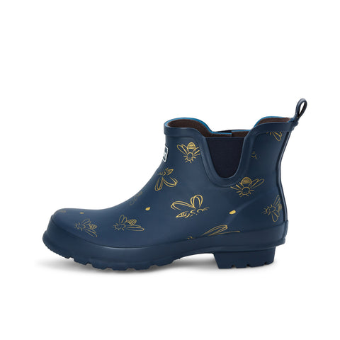 Ankle Wellies - Navy with Bumble Bees - Wide Foot - Easy to Slip On - Jileon Wellies