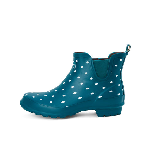 Ankle Wellies - Teal with White Spots - Wide Foot - Easy to Slip On - Jileon Wellies