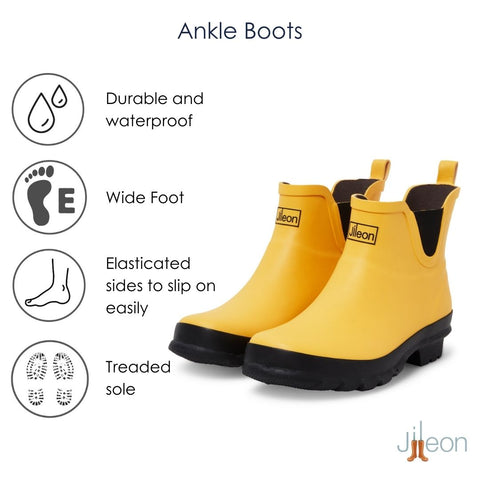 Ankle Wellies - Yellow Matt - Wide Foot - Easy to Slip On - Jileon Wellies