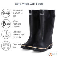 Extra Wide Calf Black Wellies - Wide in Foot and Ankle - Fit 40-57cm Calf