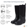 Extra Wide Calf Black Neoprene Wellies - Wide in Foot and Ankle - Fit 40-50cm Calf - Jileon Wellies