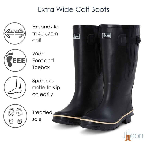 Extra Wide Calf Black Wellies - Wide in Foot and Ankle - Fit 40-57cm Calf