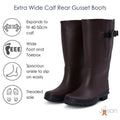 Extra Wide Calf Brown Wellies with Rear Gusset - Wide Foot & Ankle - Fit 40-50cm Calf - Jileon Wellies