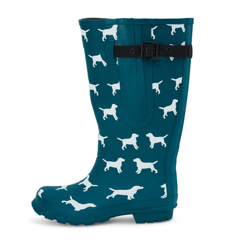 Extra Wide Calf Teal Dog Wellies - Fit 40-57cm calf - Wide in Foot and Ankle - Jileon Wellies