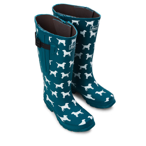 Extra Wide Calf Teal Dog Wellies - Fit 40-57cm calf - Wide in Foot and Ankle - Jileon Wellies