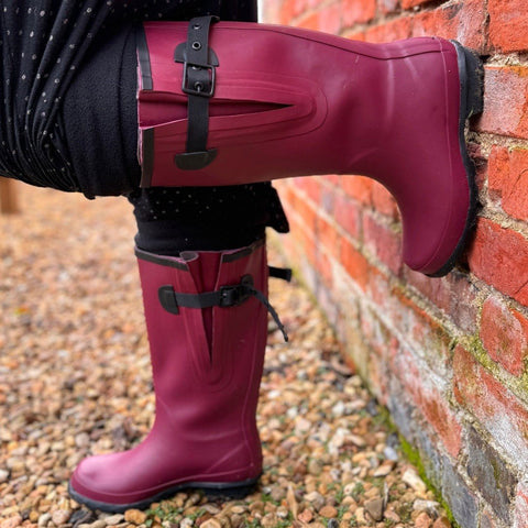 Extra Wide Calf Raspberry Wellies - Wide in Foot and Ankle - Fit 40 - 57cm Calf - Standing