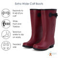 Extra Wide Calf Raspberry Wellies - Wide in Foot and Ankle - Fit 40 - 57cm Calf - Infographic