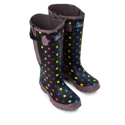 Extra Wide Fit Polka Dot Wellies - Wide in Foot and Ankle - Fit 40-57cm Calf