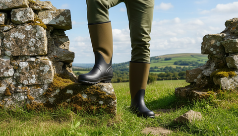Extra Wide Calf Green Neoprene Wellies - Wide in Foot and Ankle - Fit 40-50cm Calf