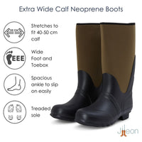 Extra Wide Calf Green Neoprene Wellies - Wide in Foot and Ankle - Fit 40-50cm Calf