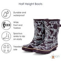 Half Height Purple Butterfly Wellies - Wide Foot and Ankle