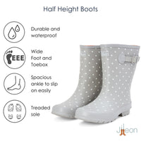 Half Height Grey Spotted Wellies - Wide Foot and Ankle
