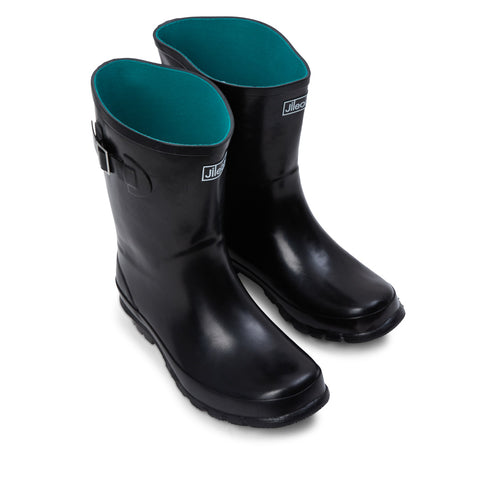 Half Height Black Glossy Wellies - Wide Foot and Ankle - Jileon Wellies