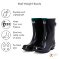 Half Height Black Glossy Wellies - Wide Foot and Ankle - Jileon Wellies