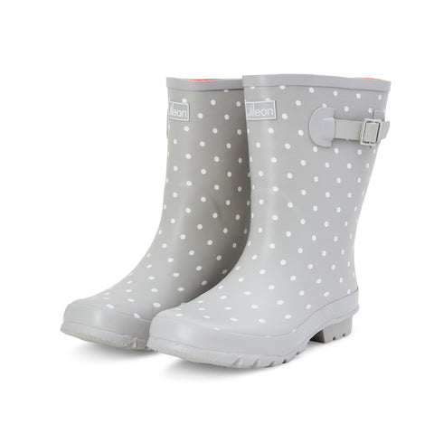 Half Height Grey Spotted Wellies - Wide Foot and Ankle - Jileon Wellies