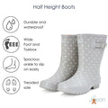 Half Height Grey Spotted Wellies - Wide Foot and Ankle - Jileon Wellies