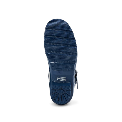 Half Height Navy Spot Wellies - Wide Foot & Ankle - Jileon Wellies