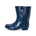 Half Height Navy Spot Wellies - Wide Foot & Ankle - Jileon Wellies
