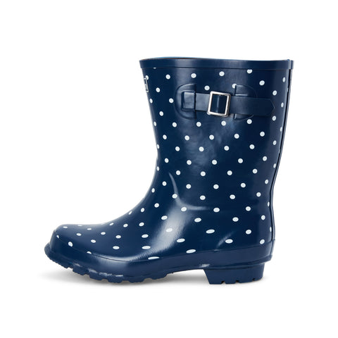 Half Height Navy Spot Wellies - Wide Foot & Ankle - Jileon Wellies