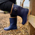 Half Height Oxford Blue Wellies - Wide Foot & Ankle - Jileon Wellies